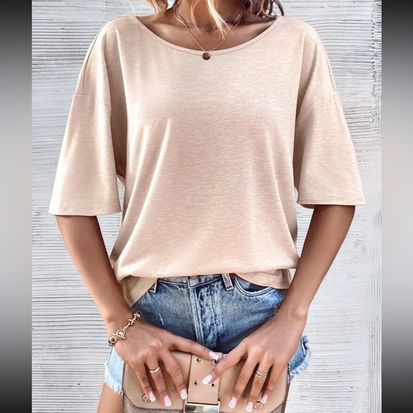 Classic Loose Fit Cut Out Back Batwing Sleeve Tee T Shirt Top Blouse Black - Picture 5 of 6